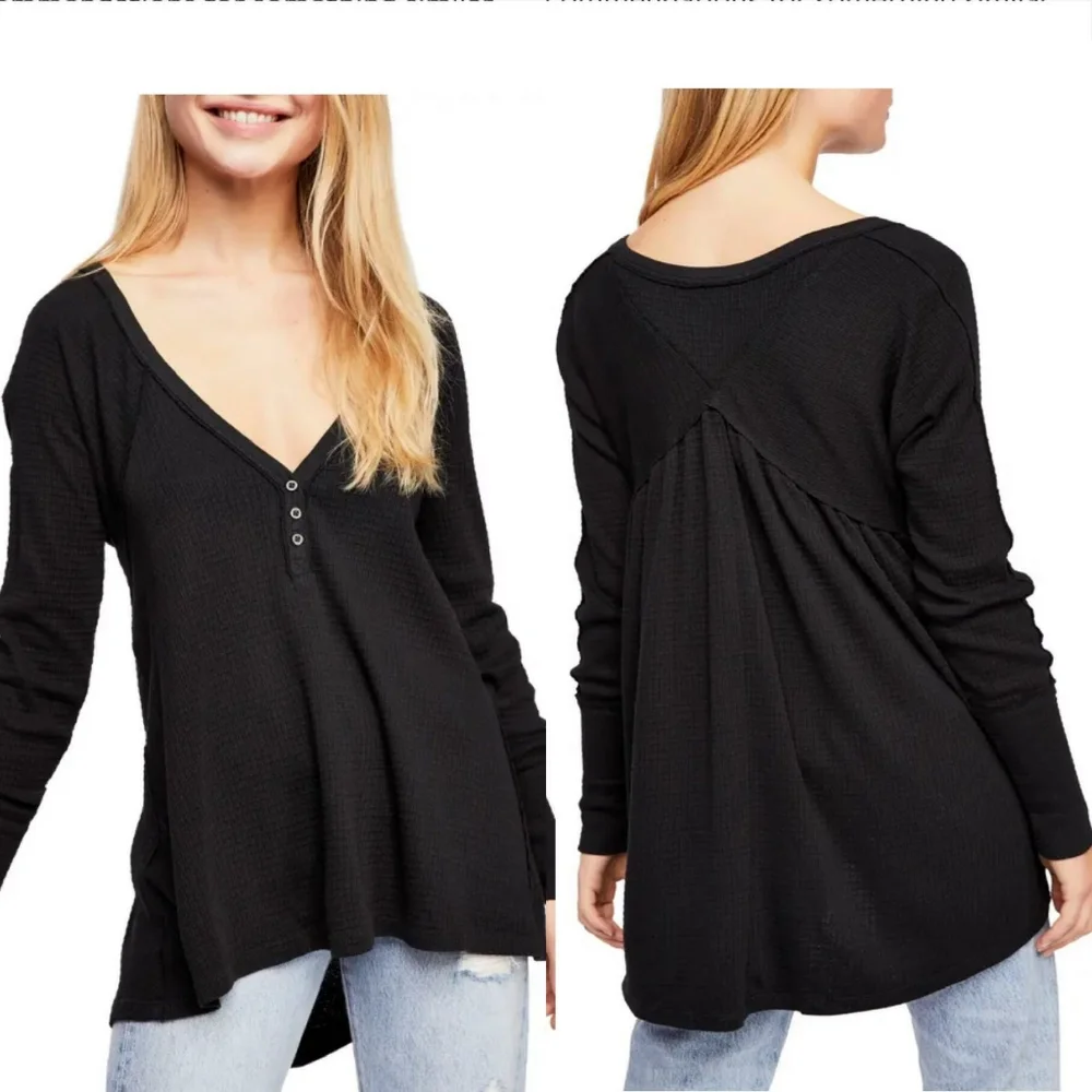 FREE PEOPLE Citrine Black Thermal Top Sz SNWOT!